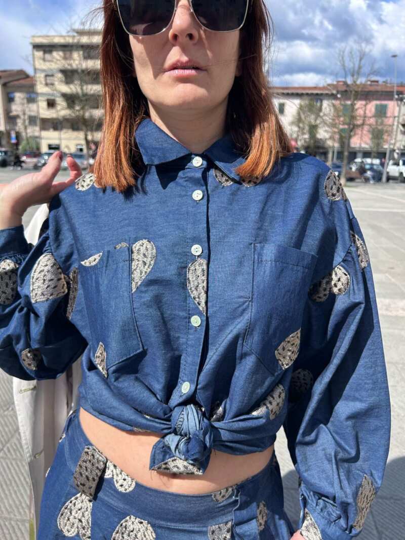 Camicia chambray con cuori